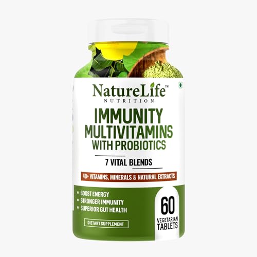 Nature Life Nutrition Immunity Multivitamins with Probiotics (60 Veg Tablets) 40+ Vitamins, Minerals, 7+ Vital Blends for Immunity, Energy & Digestion