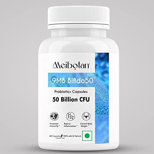 Meibotan Probiotics Bifidobacterium Lactis 50 Billion CFU For Men & Women Increases Immunity, Microcol Body Weight, Digestion support- 60 Veg Capsules