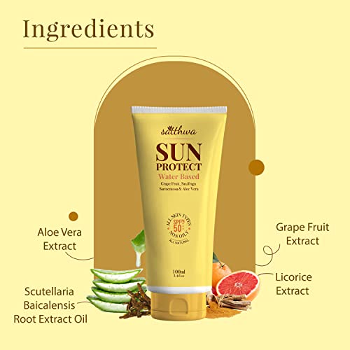 Satthwa Sun Protect SPF 50 - Water Based Sunscreen, Non Oily with Grapefruit & Aloevera (100ml)