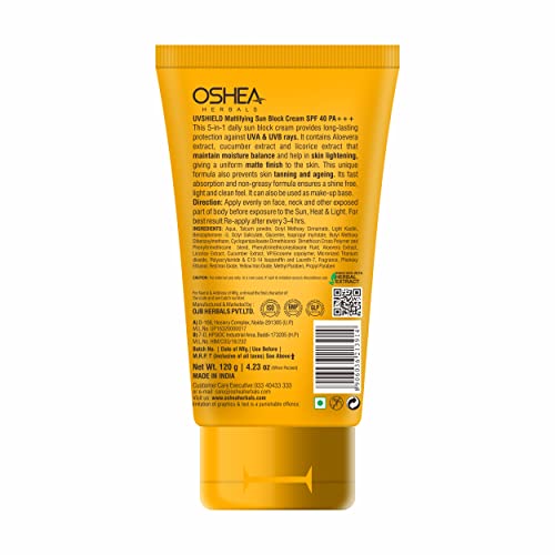 Oshea Herbals SPF 40 PA+ UV Shield Sun Block Cream, 120ml