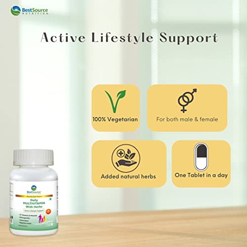 Daily MULIVITAMIN with Herbs for Men and Women, Antioxidant & Digestive Herbs (60 Tablets) for active lifestyle support