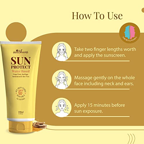 Satthwa Sun Protect SPF 50 - Water Based Sunscreen, Non Oily with Grapefruit & Aloevera (100ml)