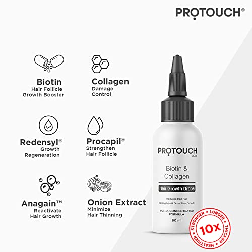 PROTOUCH Biotin & Collagen Hair Drops | Advanced Hair Serum with Biotin, Collagen, Redensyl, Anagaintable for Men & Women | All Hair Types (Pack of 1)