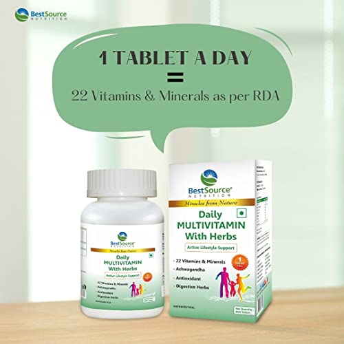 Daily MULIVITAMIN with Herbs for Men and Women, Antioxidant & Digestive Herbs (60 Tablets) for active lifestyle support