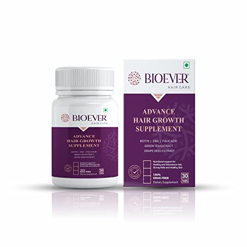 Bioever Advance Hair Growth Supplement Biotin, Green tea Extratract,Grape Seed Extract for Hair Grownd Fights Nail 30 Biotin Tablets for men and women