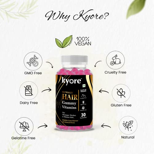Kyore Nutritions Biotin Hair Gummies | Keeps Hair Thicker Shiner and Stronger | Reduce Hair Fall | BWith Biotin, Collagen, Hyluronic Acid | 30 gummies