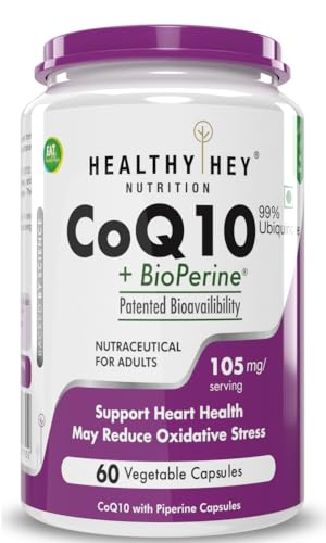 HealthyHey Nutrition CoQ10 105mg with Bioperine -Supports Heart Health - 60 Veg Capsules