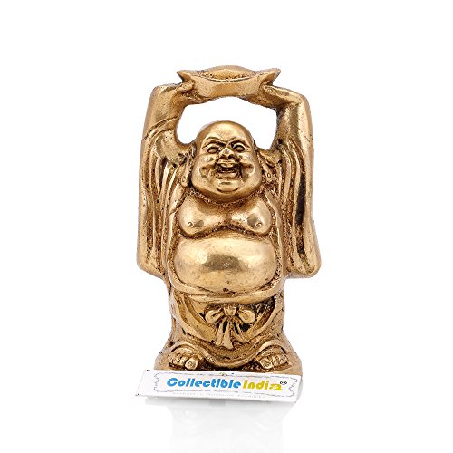 Collectible India Brass Laughing Buddha Statue Idol Happy Chinese Maitreya Feng Shui Buddhism Sculpture Figurine