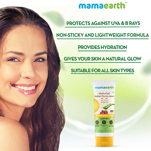 Mamaearth HydraGel Indian Sunscreen SPF 50, With Aloe Vera & Raspberry, for Sun Protection - 50g