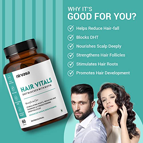 Nirvasa Hair Vitals DHT Blocker with Biotin Tablets with Beta-Sitosterol & Stinging Nettle Root Extract | Hair Vitamins for Men & Women - 60 Tablets
