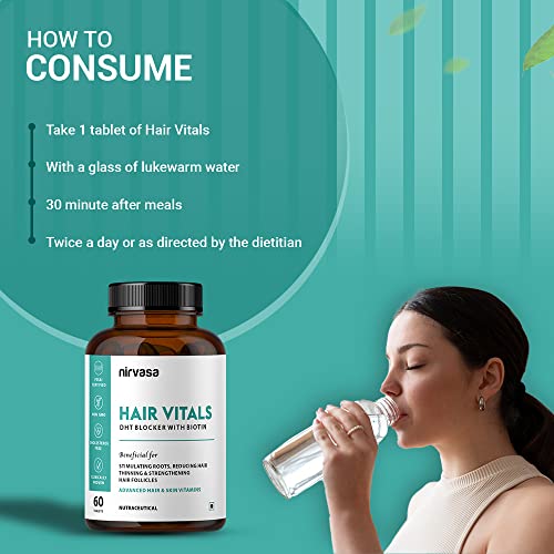 Nirvasa Hair Vitals DHT Blocker with Biotin Tablets with Beta-Sitosterol & Stinging Nettle Root Extract | Hair Vitamins for Men & Women - 60 Tablets