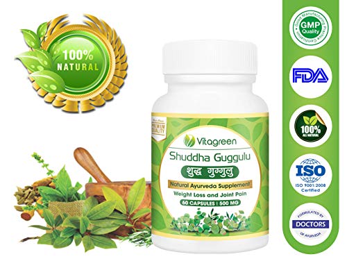 SHUDDHA GUGGULU 500 mg, Pack Of 60 Capsules, 100% Natural, Ayurveda Herb, Health, Dietary, Herbal, Nutrition Supplements (Pack of 1)