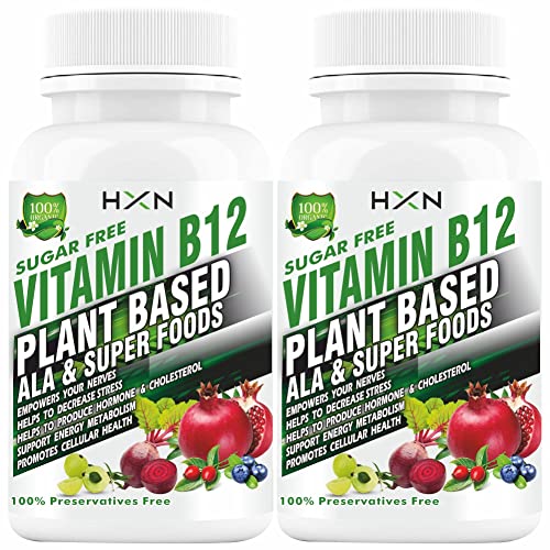 HXN Vitamin B12 Supplement For Men & Women, Plant Based Active Vit b 12, b1, b3, b5, b6 E, Nature Macg Sugar free Supplements - 120 Tablets Sugar Free