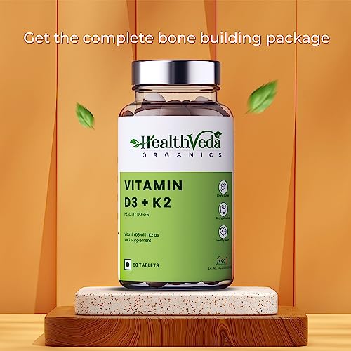 Health Veda Organics Vitamin D3 (400 IU) + Vitamin K2 as MK7 Supplement (55mcg) | 60 Veg Tablets | Ssts Immune System & Joint Health | For Men & Women