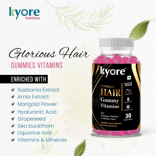 Kyore Nutritions Biotin Hair Gummies | Keeps Hair Thicker Shiner and Stronger | Reduce Hair Fall | BWith Biotin, Collagen, Hyluronic Acid | 30 gummies