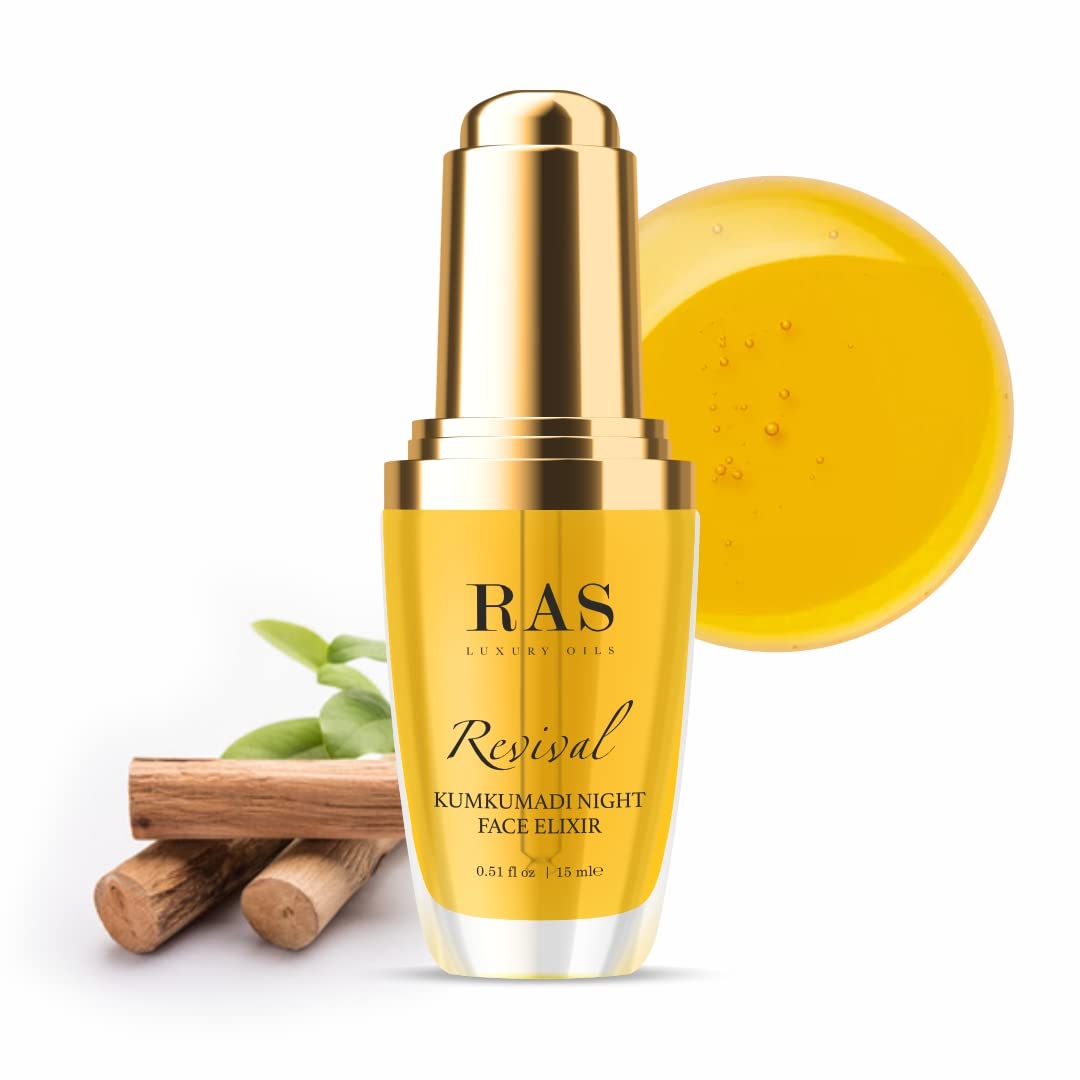 RAS Luxury Oils Revival Kumkumadi Night Face Elixir; Enriched With Saffron ; Reduces Signs of Ageing, Wrinkles, and Fine Lines, Hydrates Skin (15 ML)