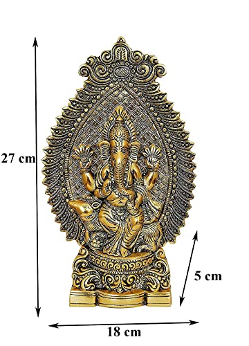 Nexplora Industries Pvt. Ltd. Metal Ganesh Idol Ganpati Sitting On Mouse Statue, Height 27 cm, Gold Antique, 1 Piece
