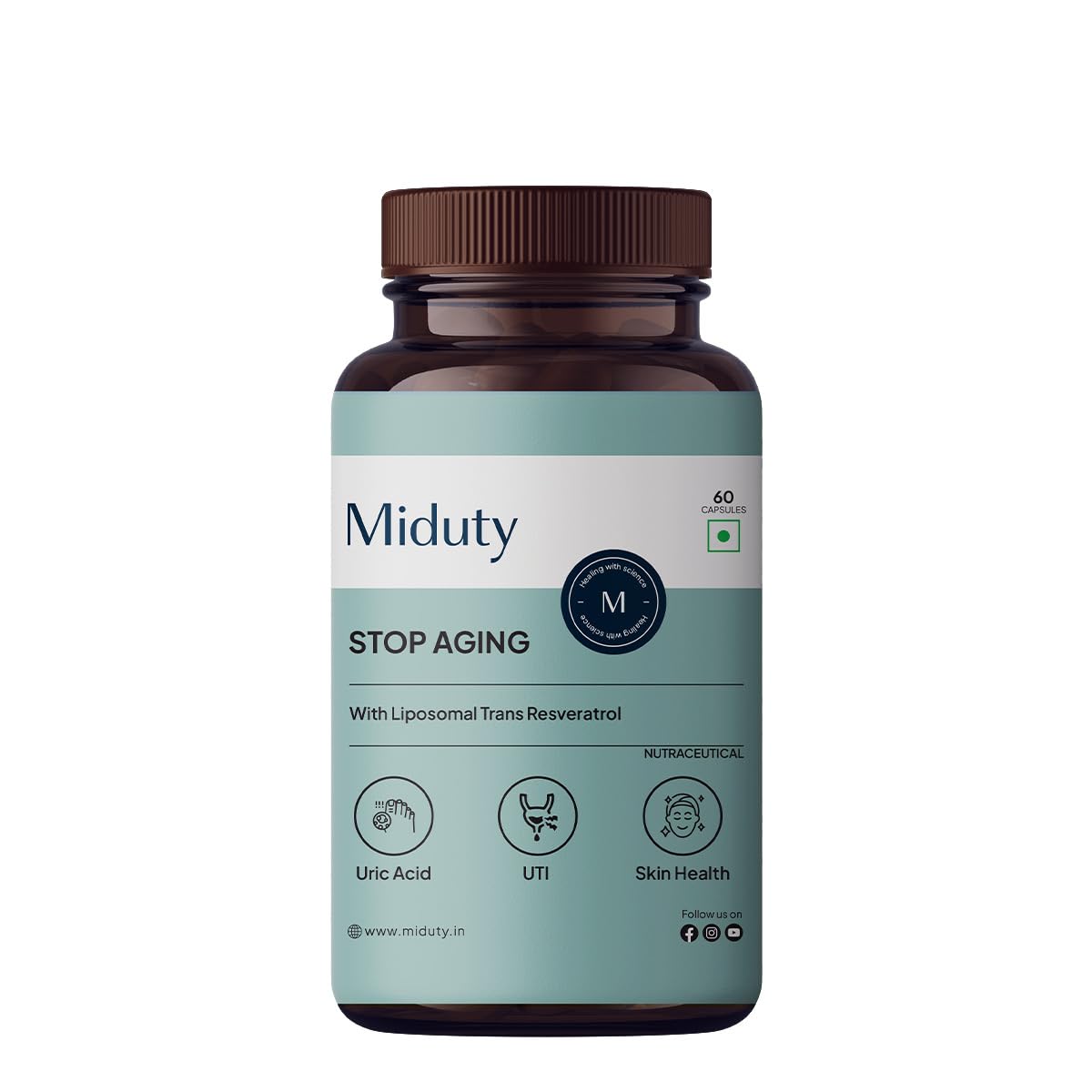 Miduty Palak Notes Powerful Antioxidant Formula To Slow Down Aging Anti-Aging Supplement For YouthfuCapsules, Resveratrol Active Ingredient Pack Of 60