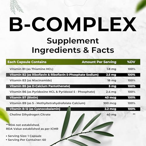 Health Veda Organics Plant Based Vitamin B-Complex with 100% RDA B1, B2, B3, B5, B6, B9 & B12 | 60 Veg Capsules