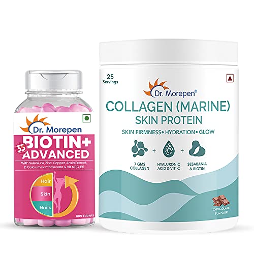 DR. MOREPEN Biotin+ for Hair Growth, Glowing Skin & Healthy Nails & Marine Collagen Skin Protein Powid, Vitamin C, Sesabania & Biotin For Healthy Skin