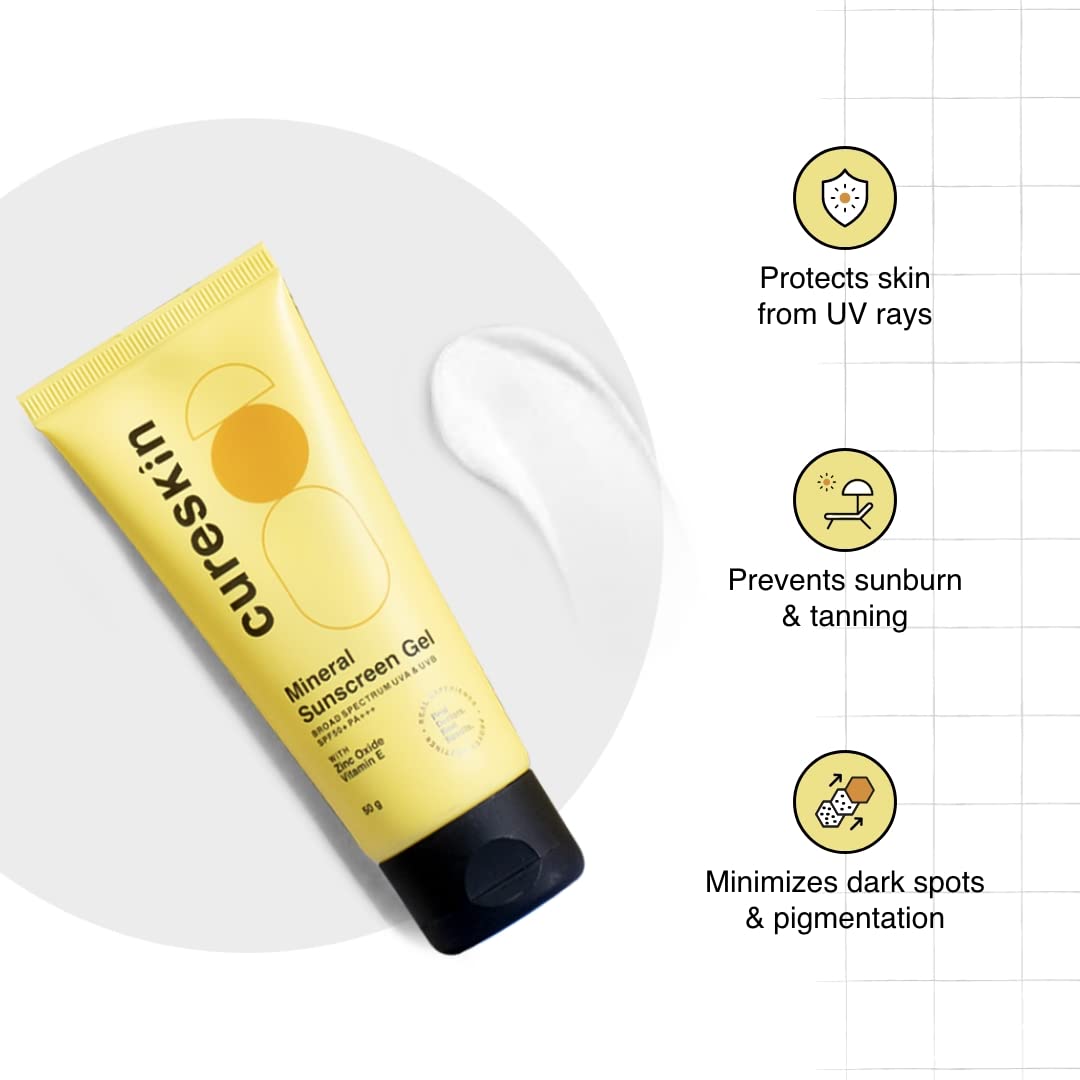 Cureskin Mineral Sunscreen Matte Finish SPF 30 | For All Skin Types of Men & Women | Vitamin E, Aloeng Against UVA/UVB Rays | No white cast | 50gm Gel
