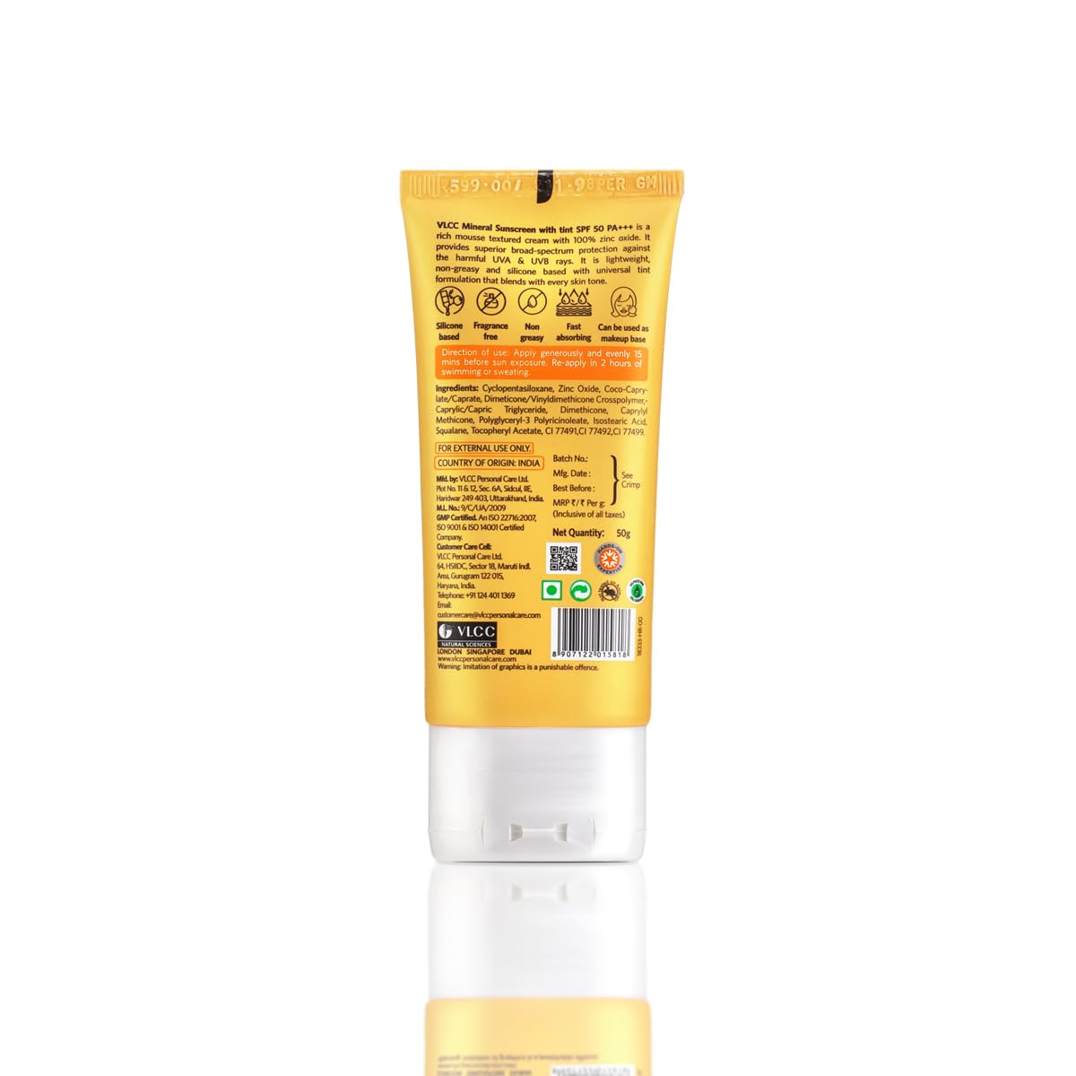 VLCC Mineral Sunscreen Tinted SPF 50 PA+++ Ultra Lightweight Non-Comedogenic (50gm)