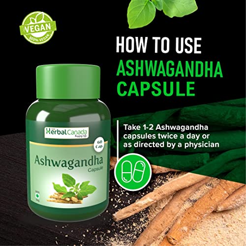 Herbal Canada Ashwagandha Capsule With Goodness of Natural Extracts of Ashwagandha, Helps Boost Immuatural Body Strength - 60 Veg. Capsule (Pack of 2)