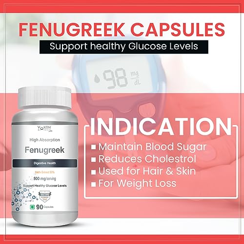 Vokin Biotech Fenugreek Seed Extract Supplement 500mg, Silymarin Extract 300mg Support Healthy Glucose Levels,90 capsules (Pack of 1)