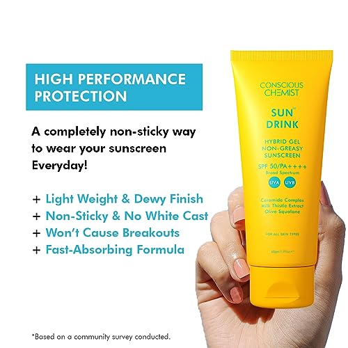 Conscious Chemist Hybrid Lightweight Gel Sunscreen Spf 50 Pa++++ Uva/Uvb Protection With Ceramides & No White Cast, Fragrance Free, Cruelty Free, 50ml