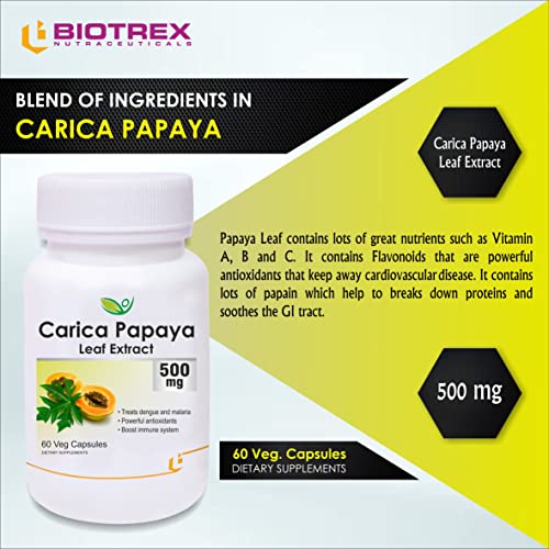 Biotrex Nutraceuticals Carica Papaya Leaf Extract Powerful Anti-oxidants (500 mg, 60 Capsules)- Pack of 2