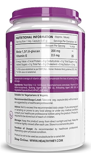 HealthyHey Nutrition Beta-Glucan Beta-1,3/1,6-glucan - Immunity Enhancer-30 Veg. Capsules