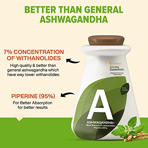 MyFitFuel Ashwagandha Root Extract (7% Withanolides) with Piperine 95%, (1000mg), 180 Capsules