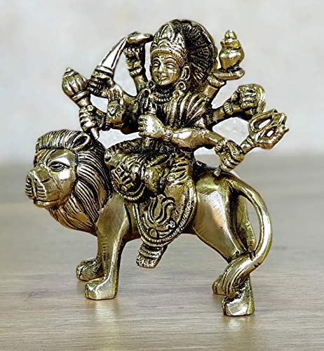 ESPLANADE Brass Maa Durga murti for Home Mandir and Home Decor (4.6 Inches)