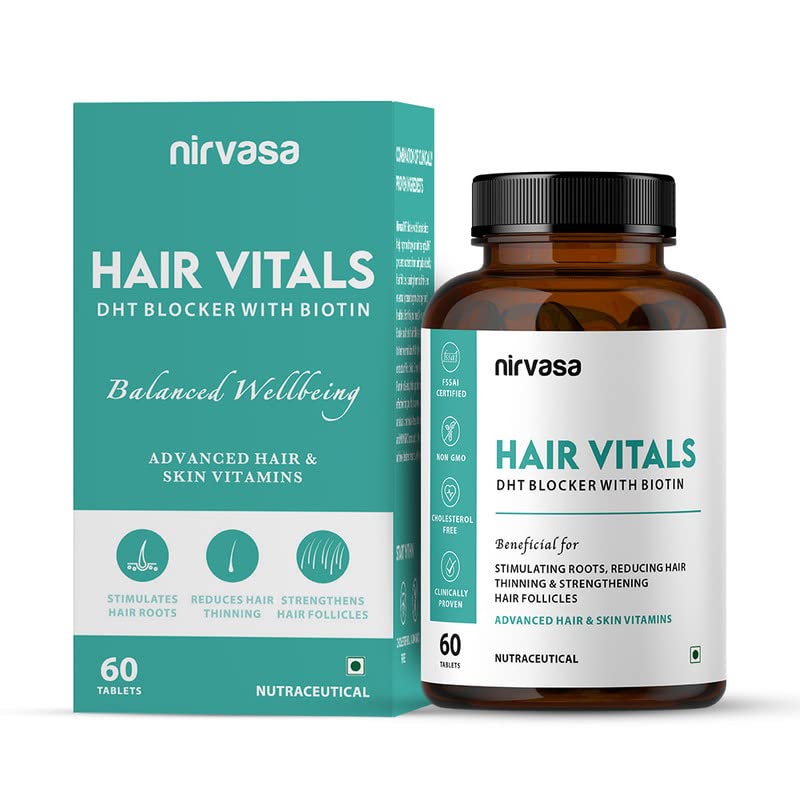 Nirvasa Hair Vitals DHT Blocker with Biotin Tablets with Beta-Sitosterol & Stinging Nettle Root Extract | Hair Vitamins for Men & Women - 60 Tablets