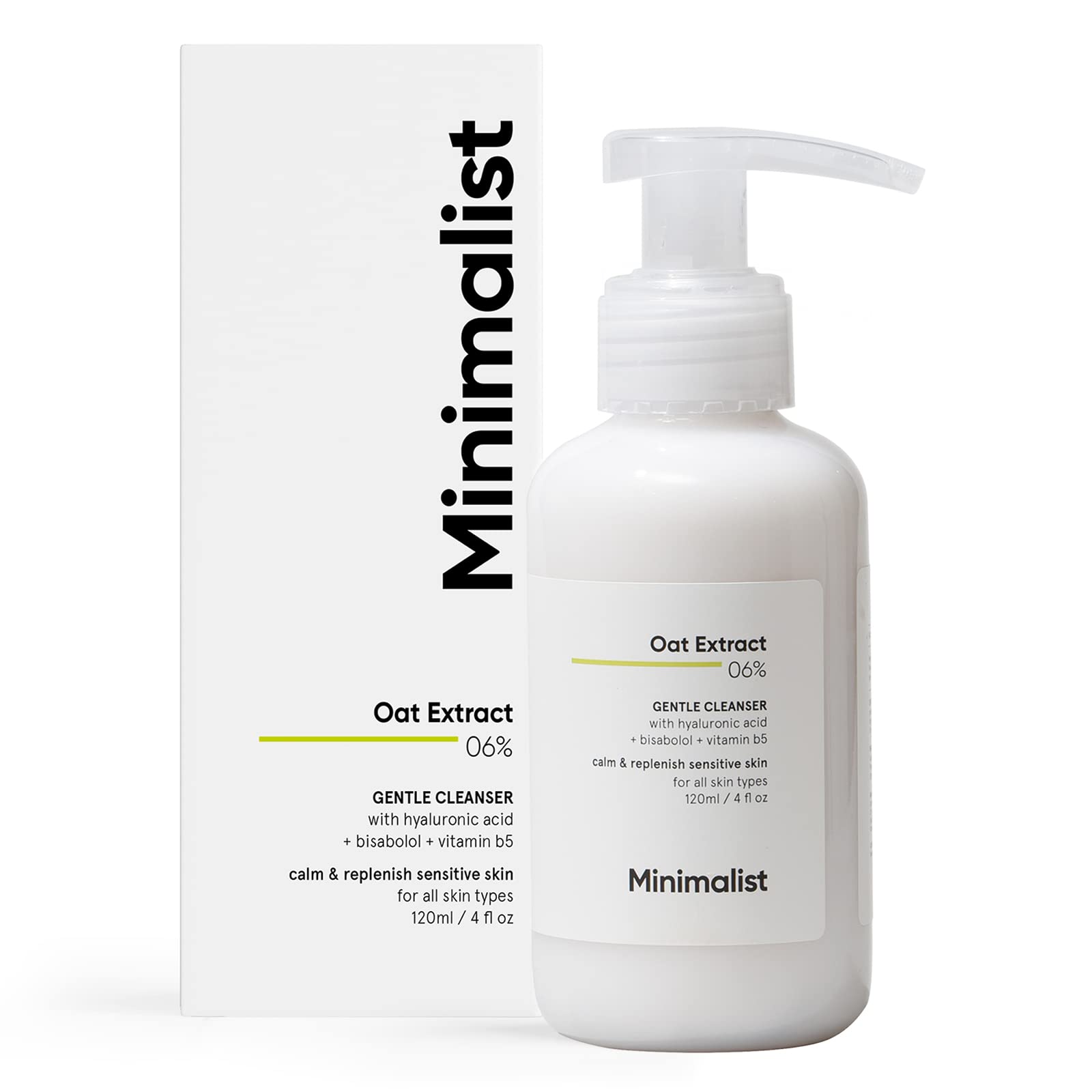 Minimalist Gentle Cleanser 6% Oat Extract For Sensitive Skin (Dry to Normal) | Sulphate Free | Non-Drying | With Hyaluronic Acid (120 ml)
