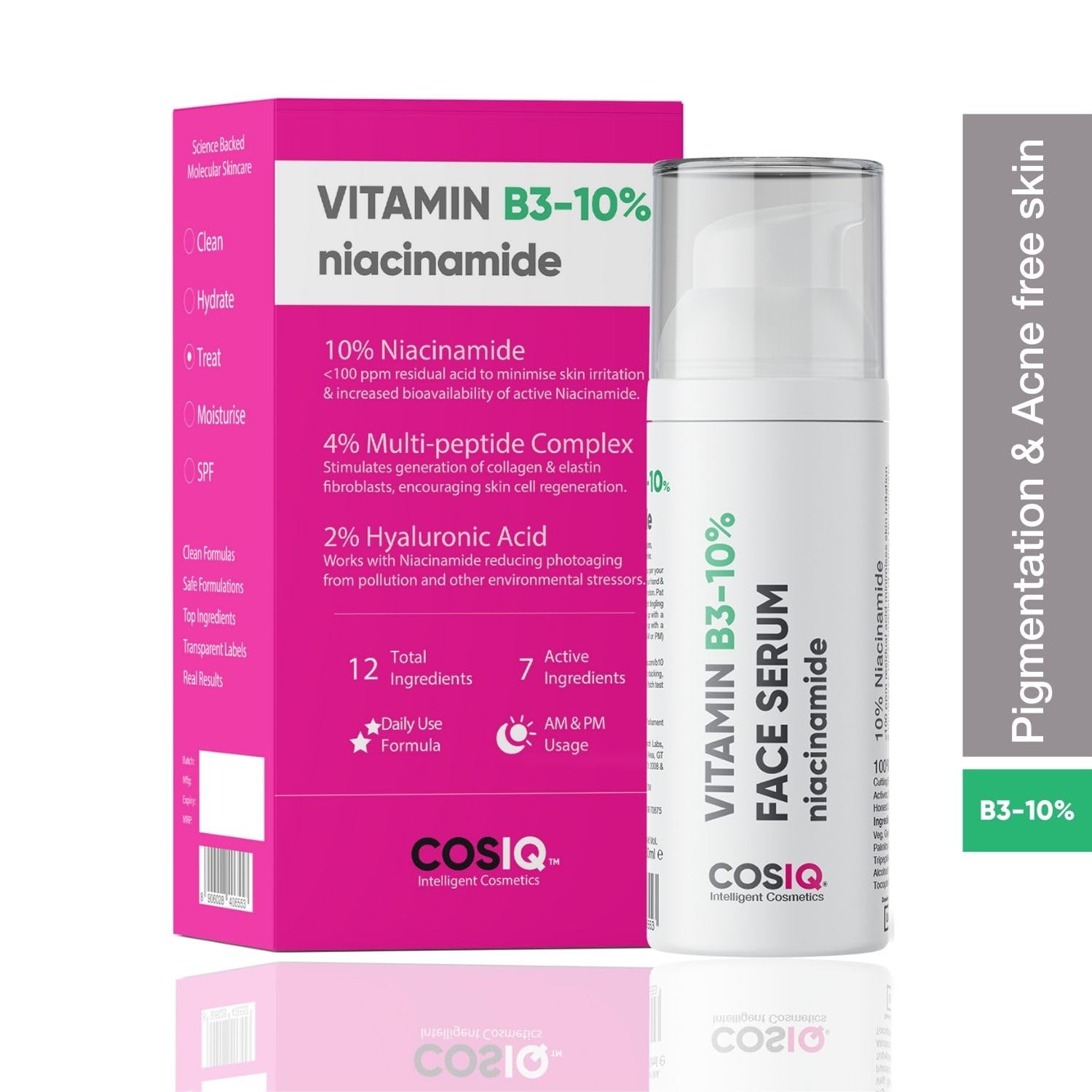Cos-IQ 10% Niacinamide Face Serum for Acne Marks & Oil Balancing | Multi-Peptide Complex (4%) and Hyaluronic Acid (2%) | 30ml