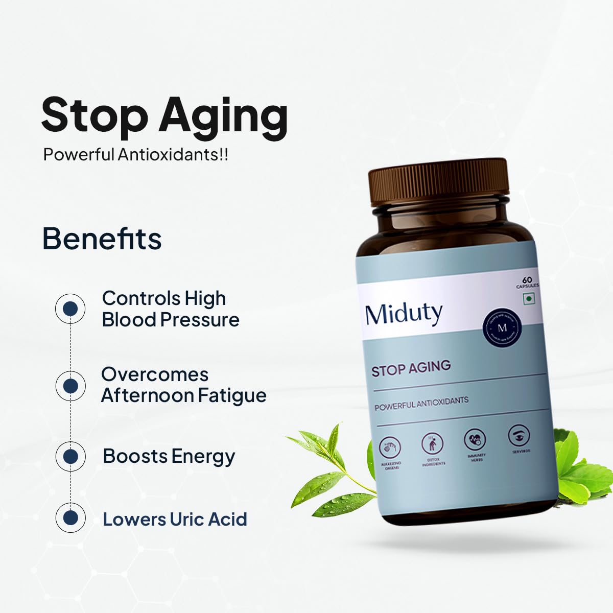 Miduty Palak Notes Powerful Antioxidant Formula To Slow Down Aging Anti-Aging Supplement For YouthfuCapsules, Resveratrol Active Ingredient Pack Of 60