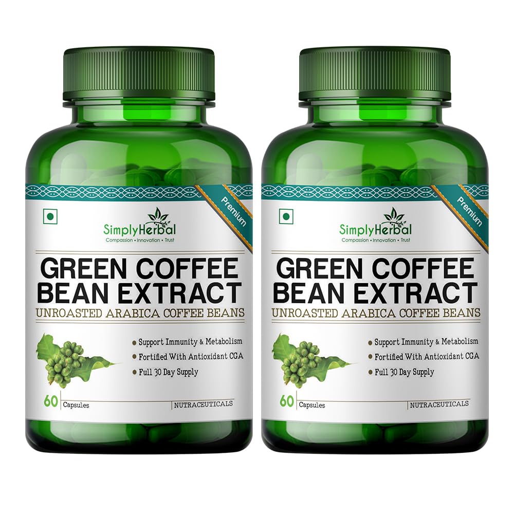 Simply Herbal Green Coffee Bean Extract Pure 800 Mg 100% Natural Weight Loss Supplement - 60 Capsules (Pack of 2)