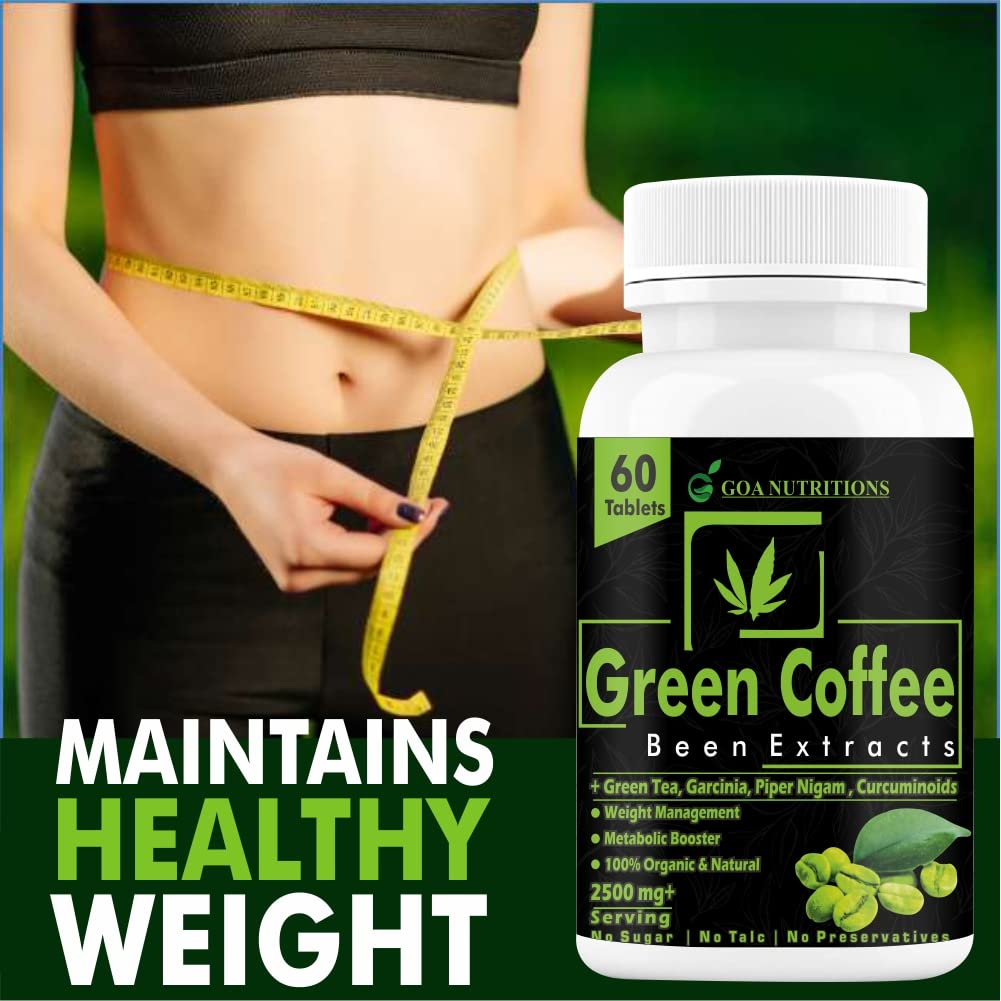 GOA NUTRITIONS Green Coffee Beans For weight loss, And Excess Fat Burn Fast Absorption -60 Tablets (Pack 1)
