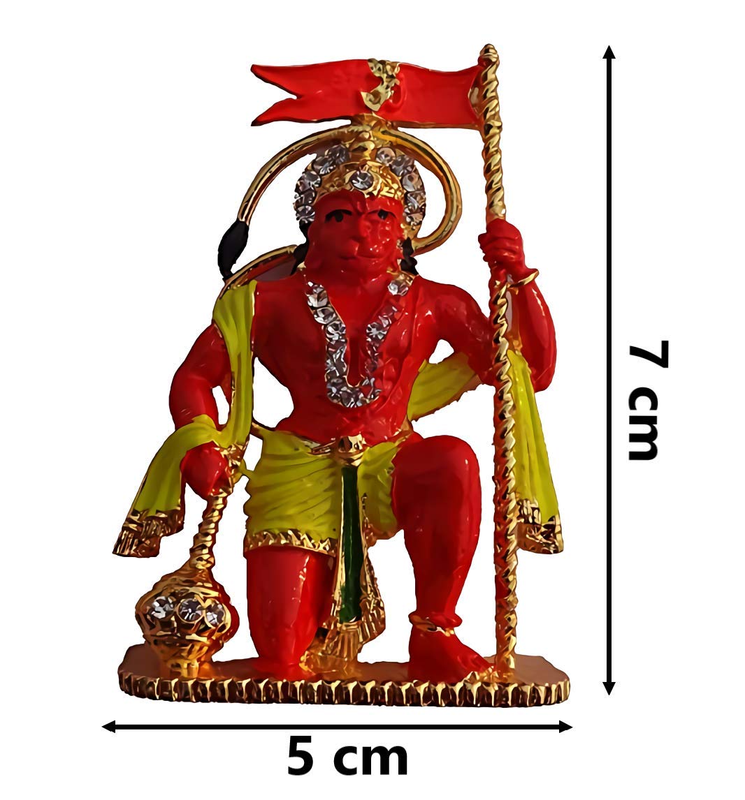 Relicon Lord Hanuman Idol | Bajrang Bali Ashirwad Flag Idol (R-133) Red Metal Statue for Car Dashboard (L*B*H-5 x 1 x 7 Cm)