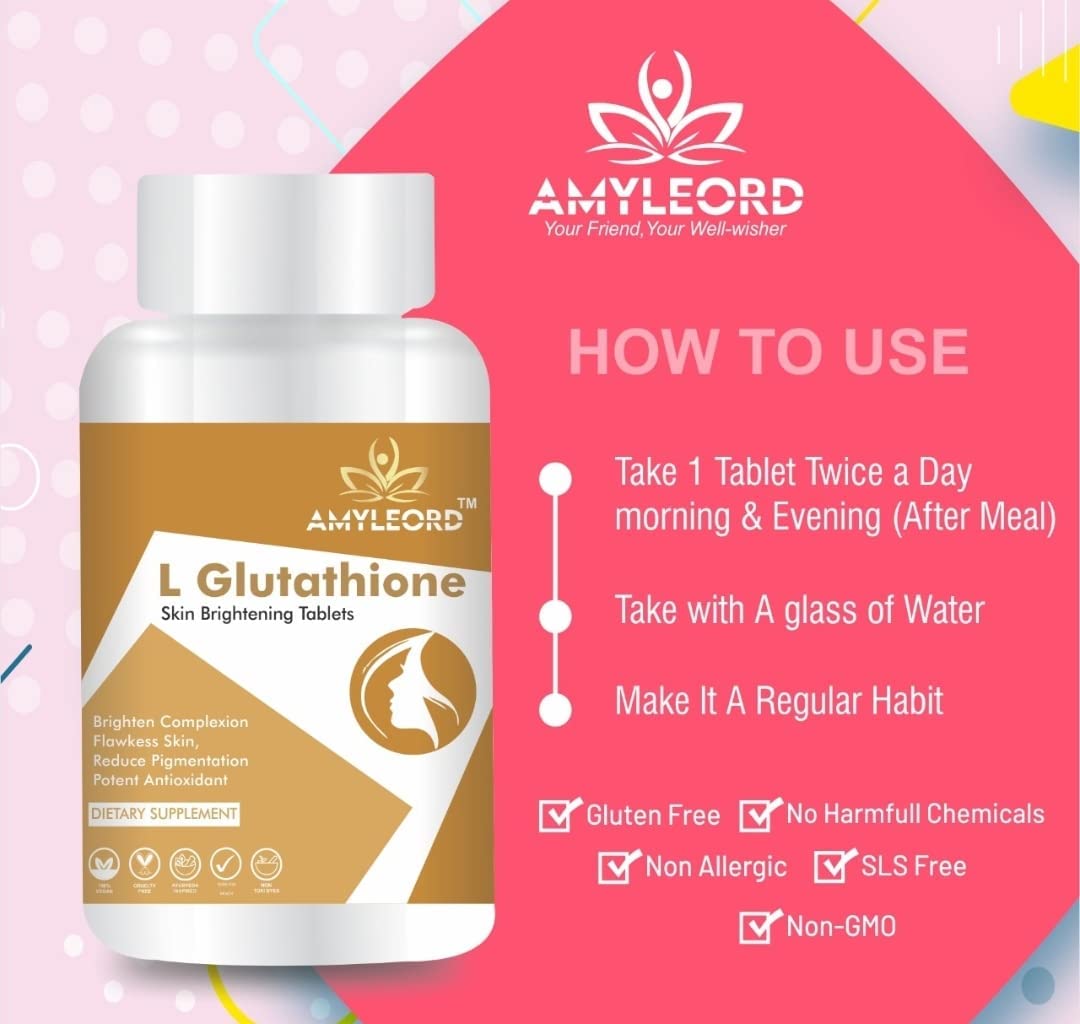 Amyleord L - Glutathione Tablets with Vitamin C & E, Biotin, Milk Thistle, Grape Seed Extract for Help to Skin Glow and Hydration (120 count)