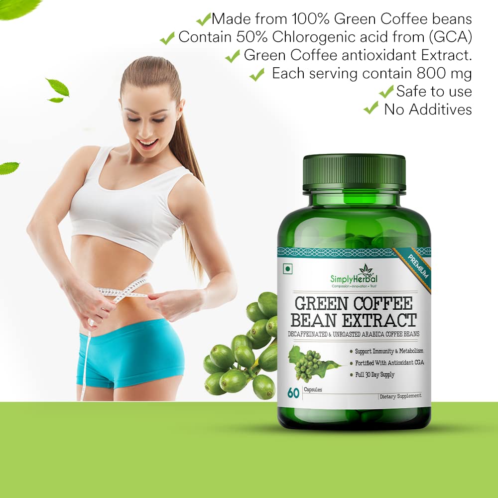 Simply Herbal Green Coffee Bean Extract Pure 800 Mg 100% Natural Weight Loss Supplement - 60 Capsules (Pack of 2)