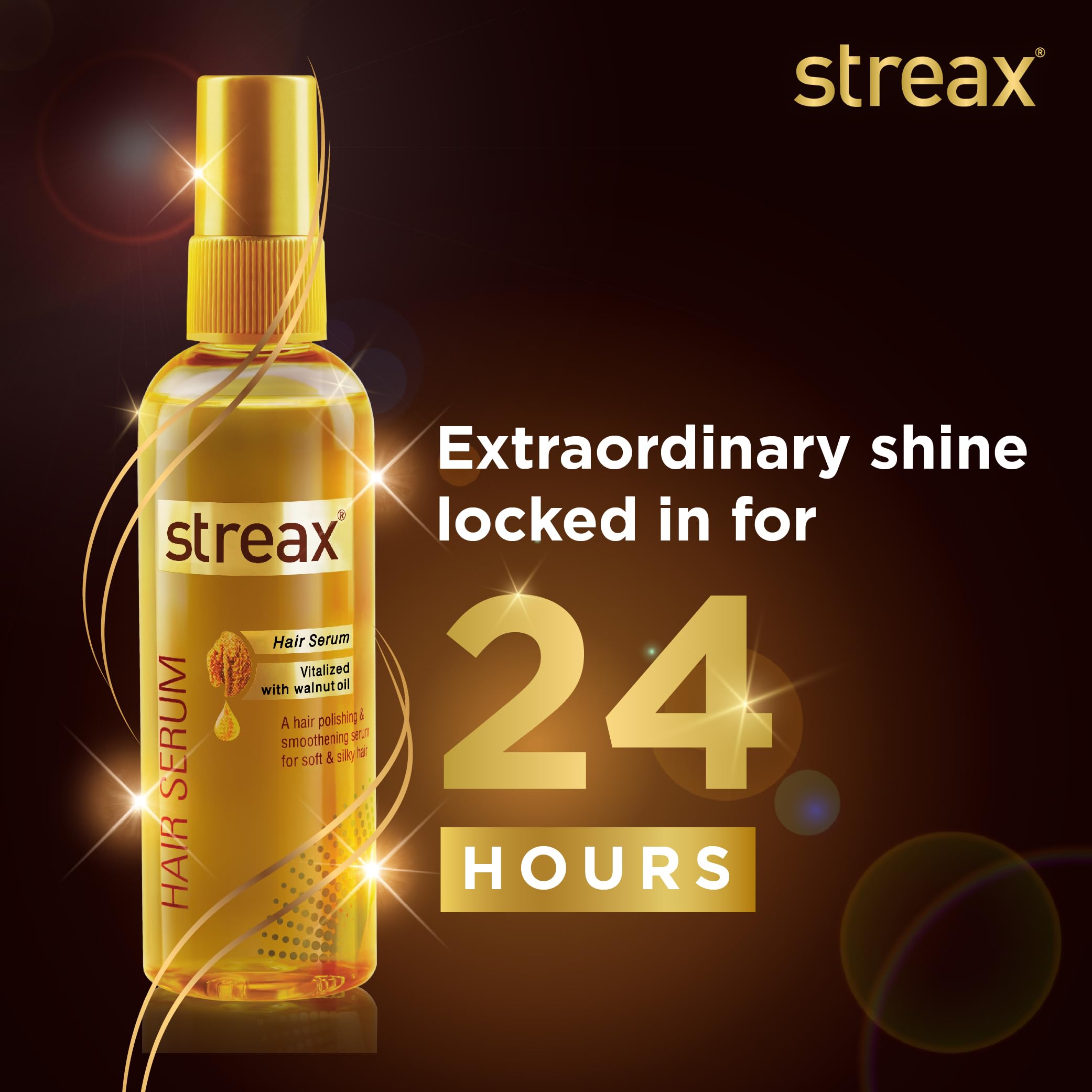 Streax Hair Serum 125ml, Vitalized with Walnut Oil, For Hair Smoothening & Shine, For Dry & Frizzy Hair