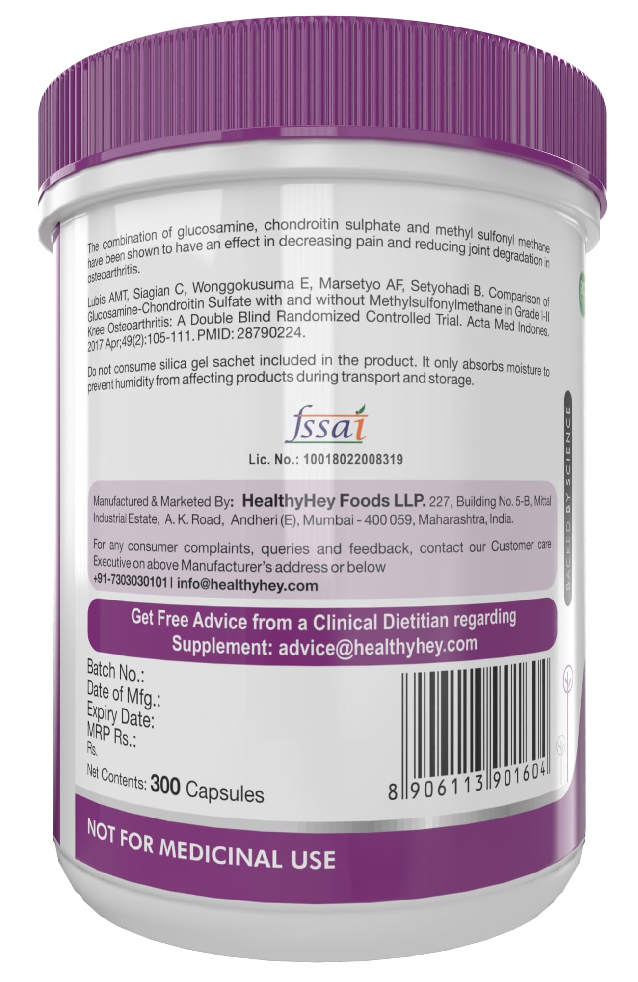 HealthyHey Nutrition Double Strength Glucosamine Chondroitin and MSM for Cartilage; Joint and Bone 300 Capsules