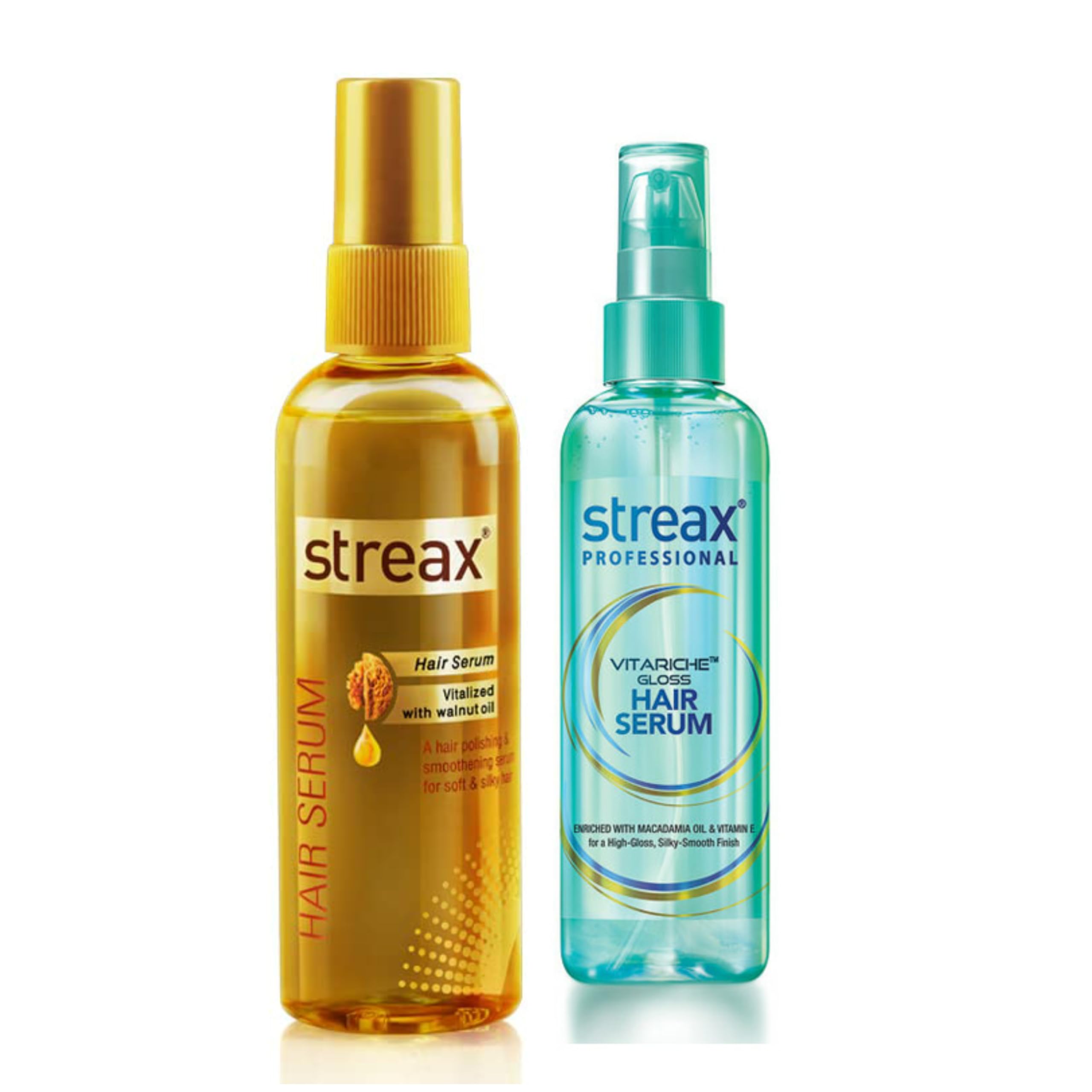 Streax Vitalized Walnut Hair Serum 100 Ml for Instant Shine and Smoothness & Vitarich Gloss Hair Serum 45ml