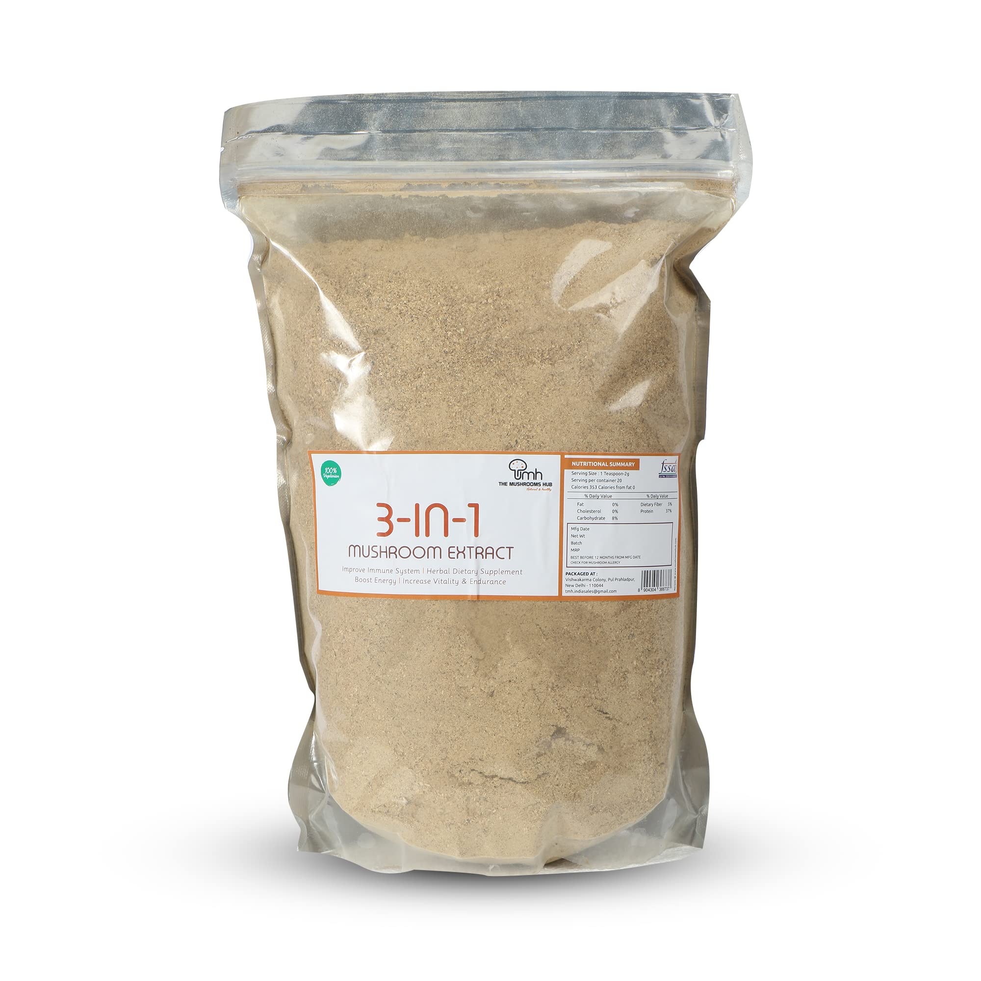 The Mushrooms Hub 3-in-1 Extract ,Blend of Oyster, Shiitake and Portobello Powders ,Mushroom Extract (500 Gm)