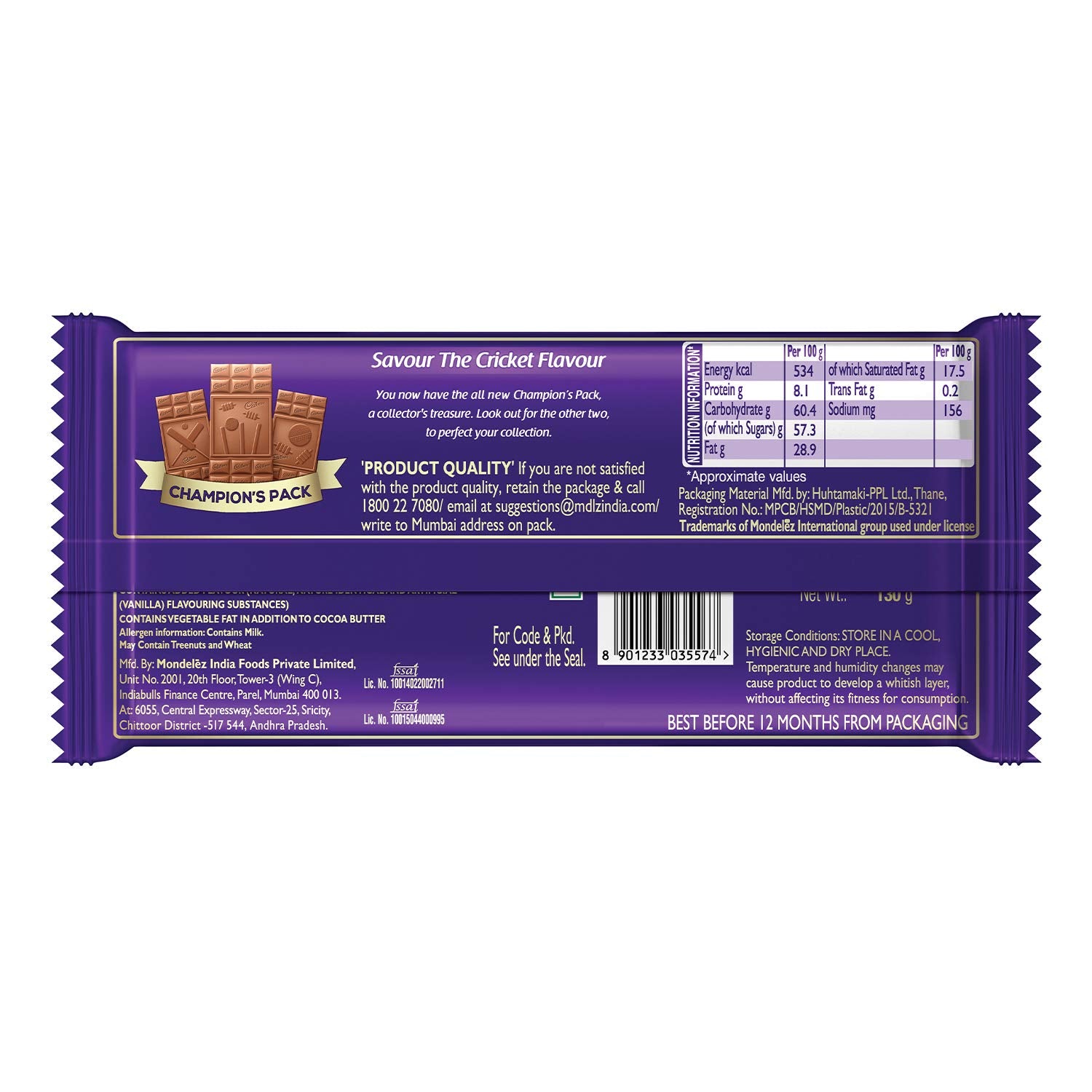 Cadbury Chocolate Bar, 130 g