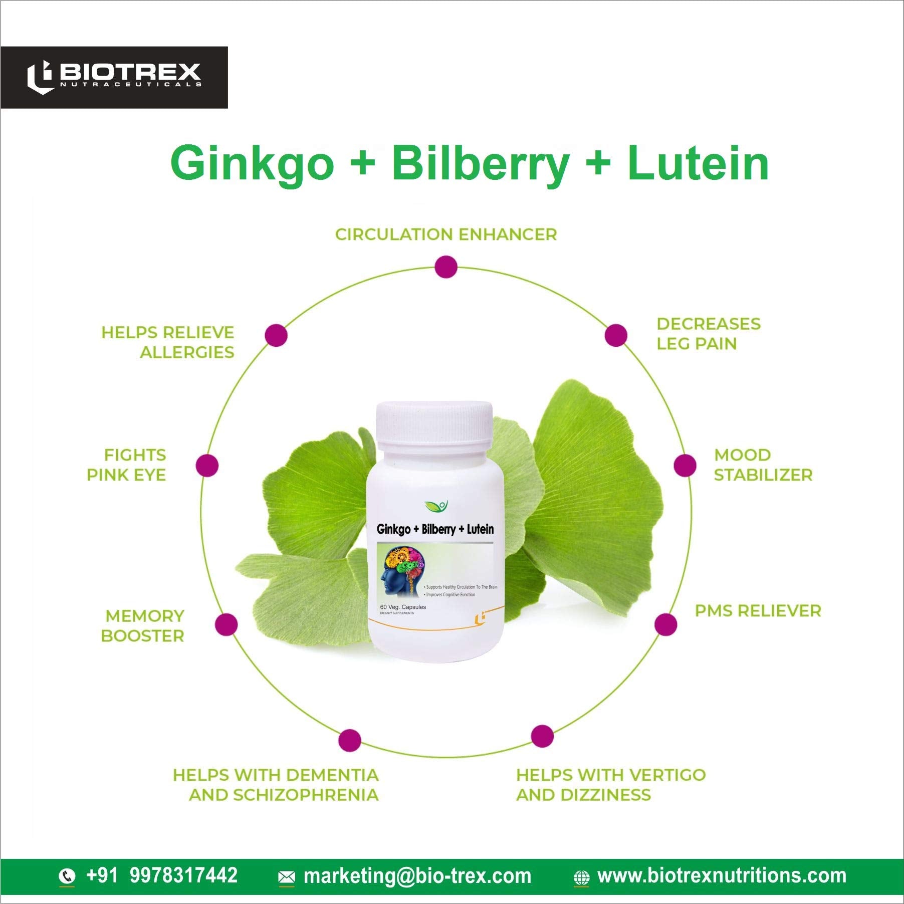 Biotrex Nutraceuticals Ginkgo + Bilberry + Lutein - 60 Veg Capsules