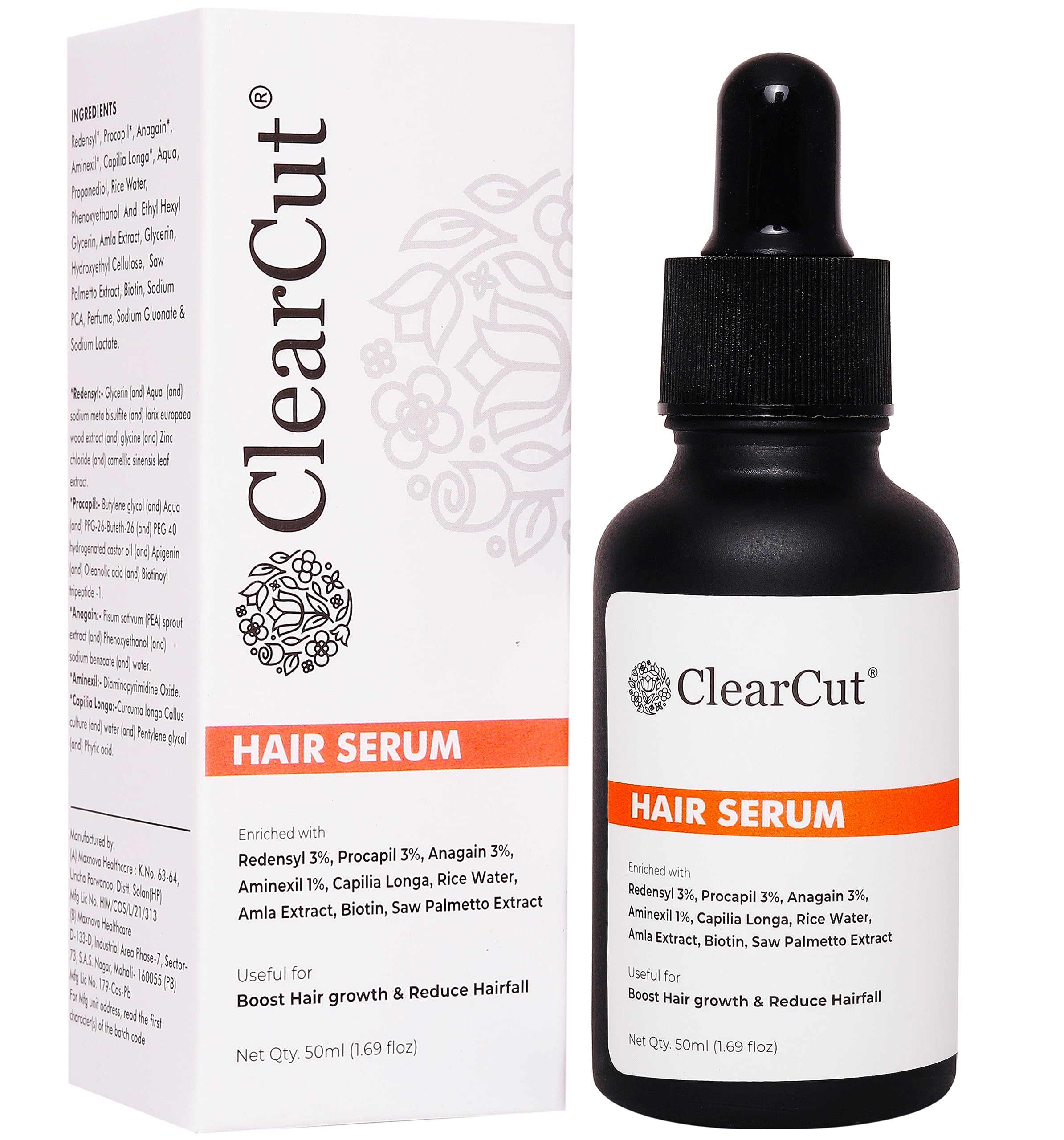 ClearCut Hair Growth Serum Procapil 3% | Redensyl 3% | Anagain 3% | Aminexil 1% | Biotin | Capilia Longa | For Hair Fall Control Women & Men 50 ml