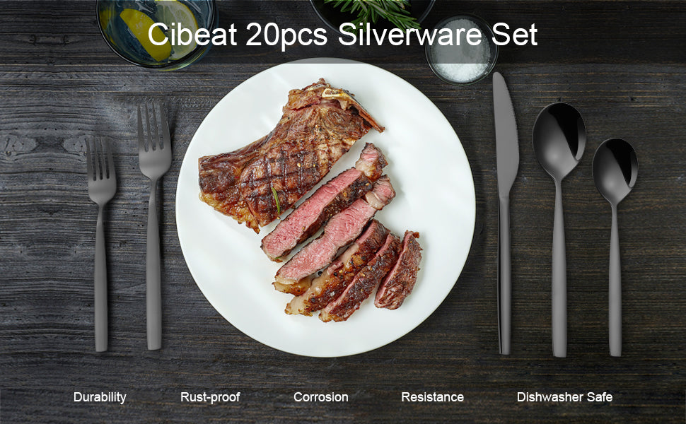 CIBEAT 20 Piece Stainless Steel Kitchen Flatware Set 